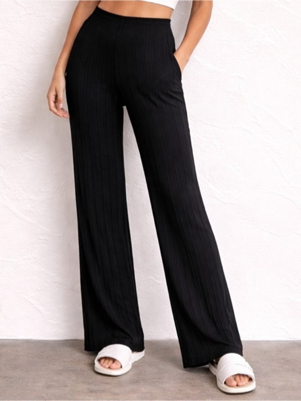 Dynamite Black Ribbed Pull-On Wide Leg Pants Size P/S